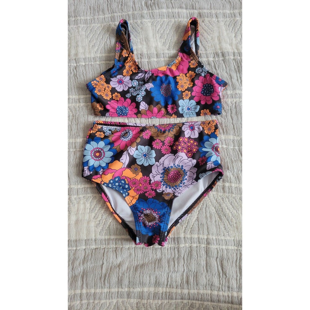 Cotton‎ On Kids Girls Size 5 Floral Two Piece Swimsuit High Waisted Retro Bikini